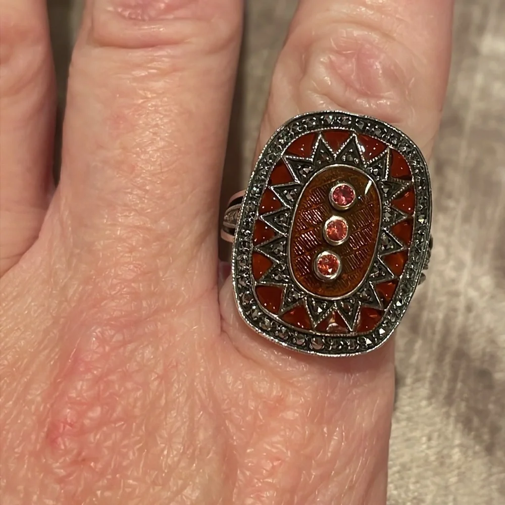 Stained Glass Style Sunburst Ring Sterling Silver 925 Size 8 - Picture 6 of 7